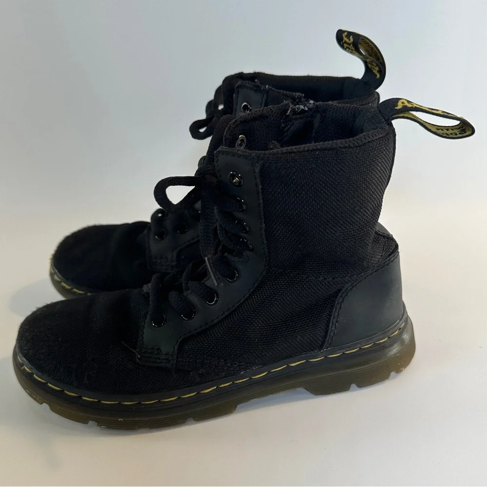 Dr. Martens Combs J‎ Girls Sz 1 Black Lace Up + Zip Rubber Sole Combat Boots